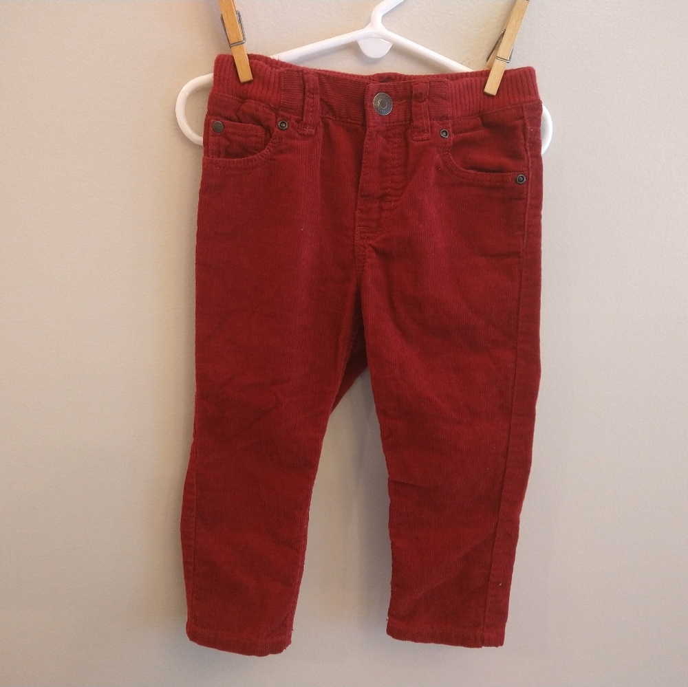 H&M cranberry red corduroy pants with snap closure Stretchy elastic waistband
